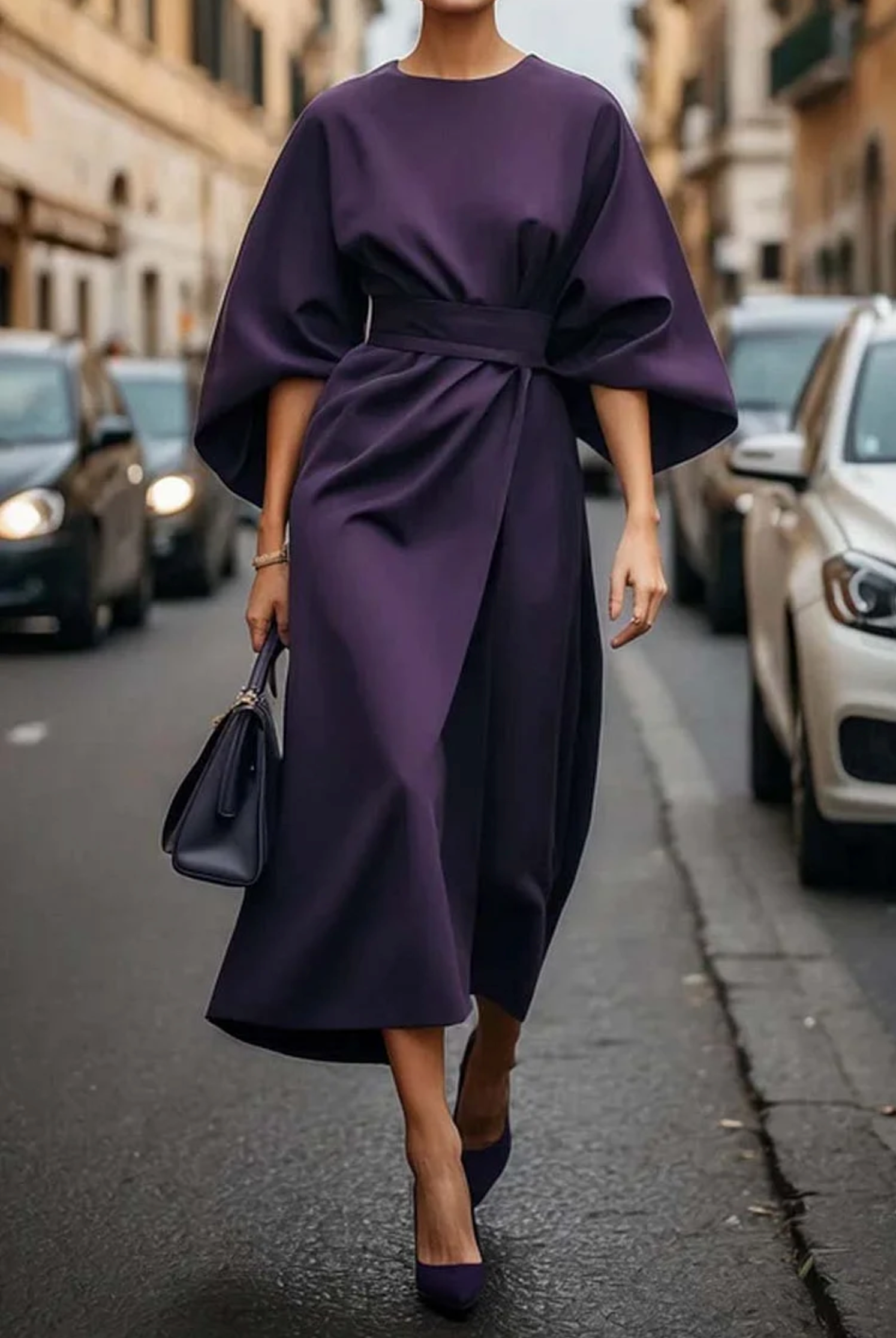 Sonia | Robe Élégante avec Manches Lanternes et Ceinture