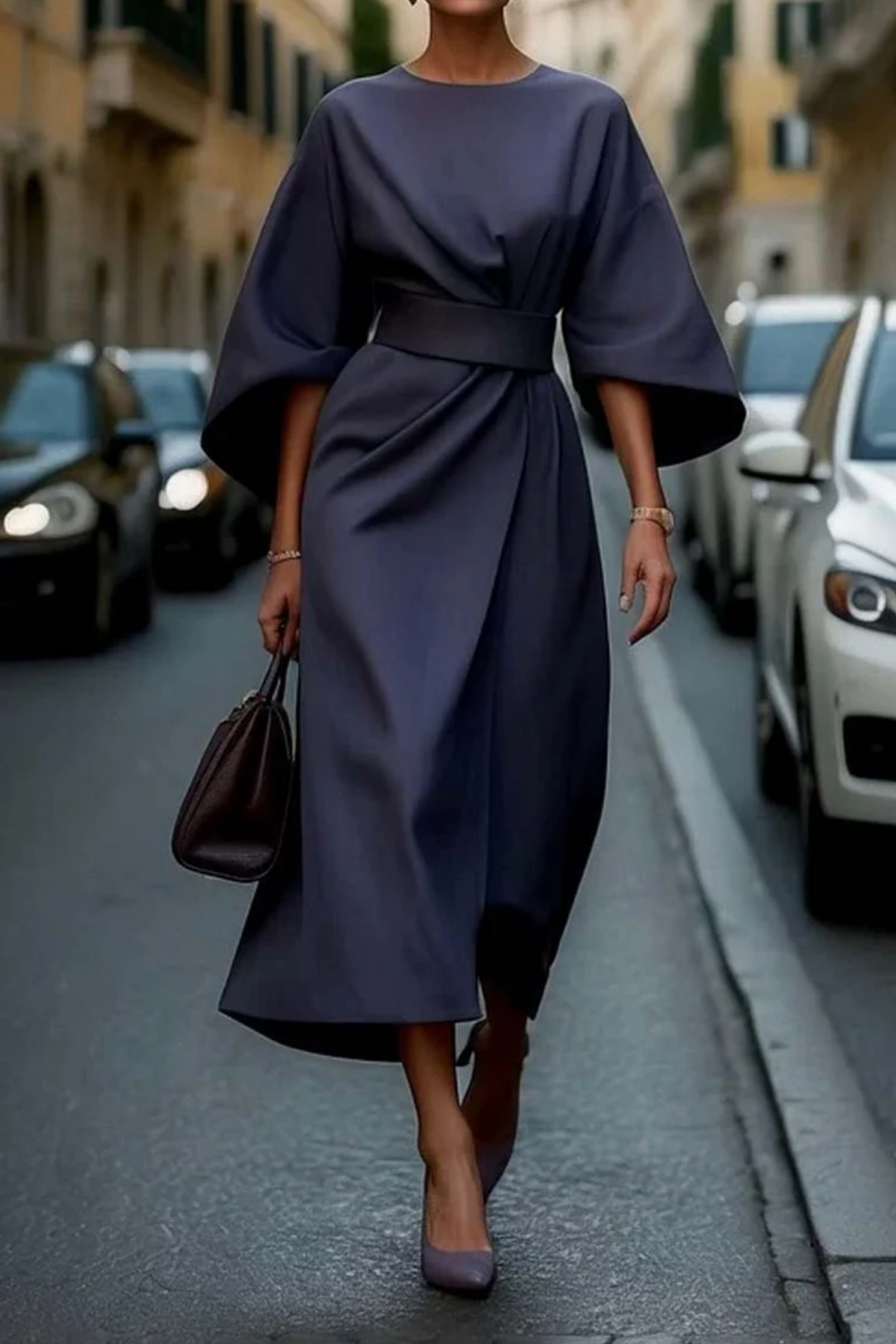 Sonia | Robe Élégante avec Manches Lanternes et Ceinture