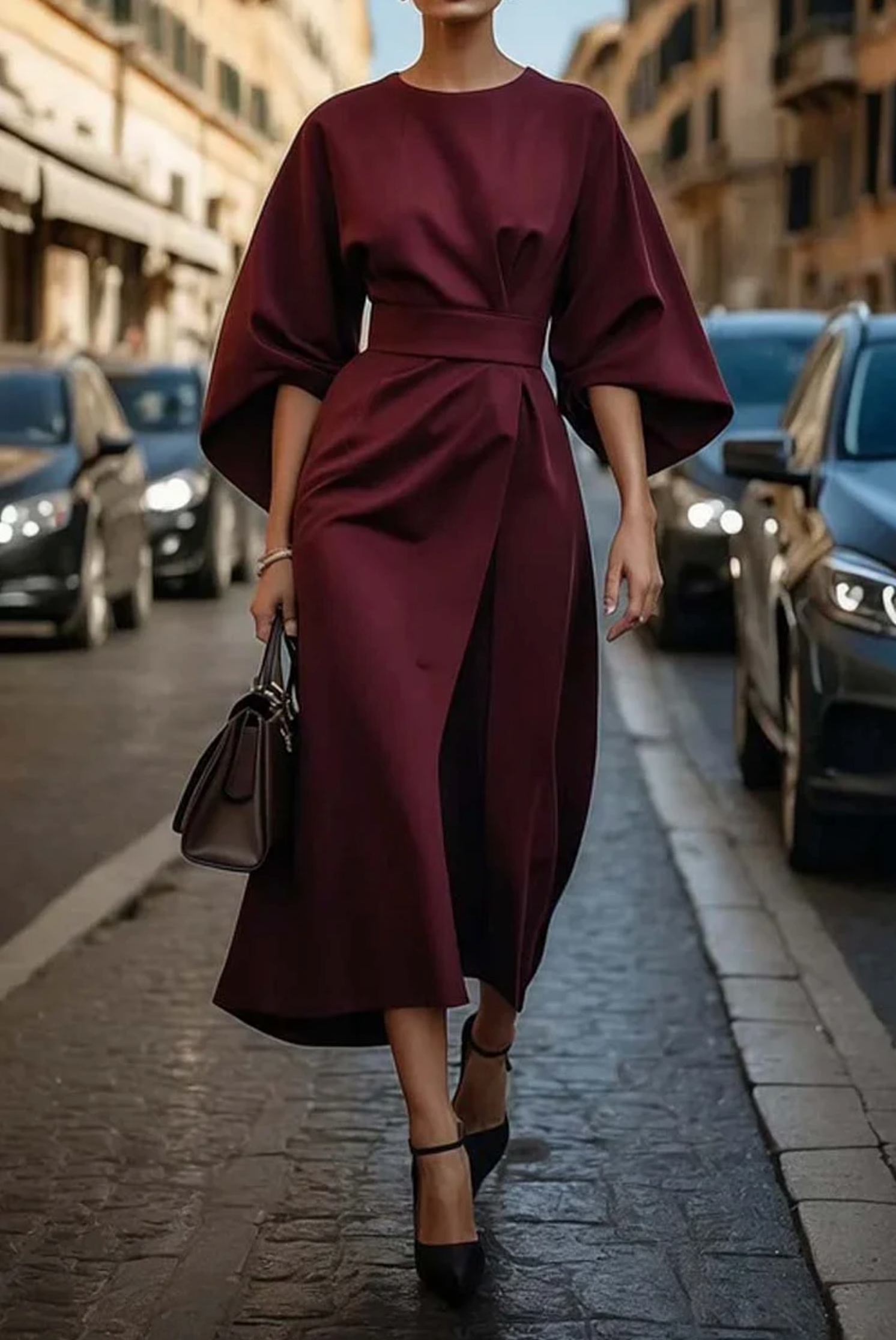 Sonia | Robe Élégante avec Manches Lanternes et Ceinture