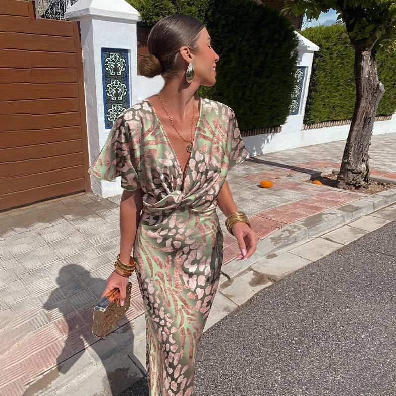 ROXANA | Robe Longue Élégante avec Détails Tressés au Col