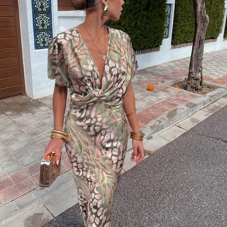 ROXANA | Robe Longue Élégante avec Détails Tressés au Col