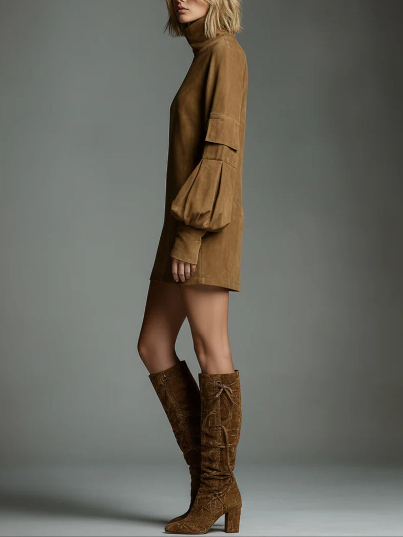 Acheter | Robe mini en daim ample avec col montant