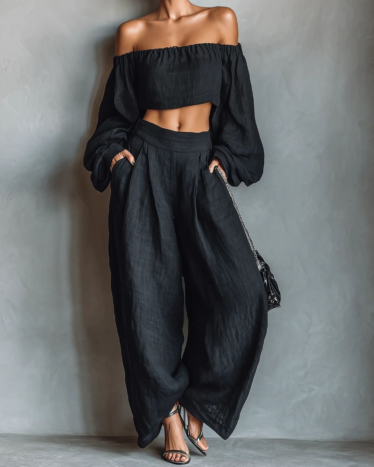 Tess | Ensemble épaule dénudée avec pantalon large
