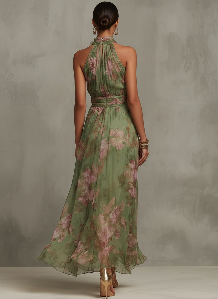 Florine™ | Robe Maxi Verte avec Imprimé Floral