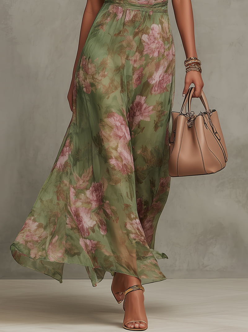 Florine™ | Robe Maxi Verte avec Imprimé Floral