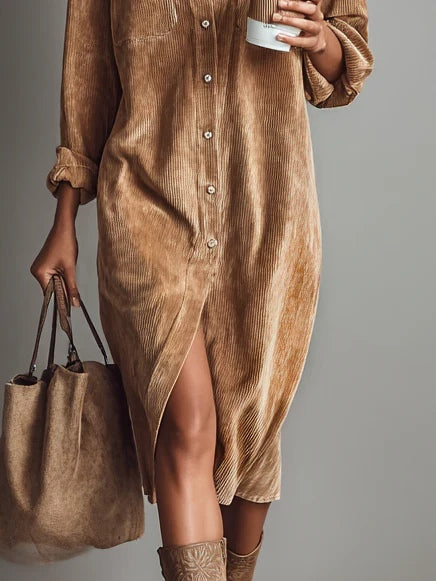 Estela | Robe midi en velours côtelé ample