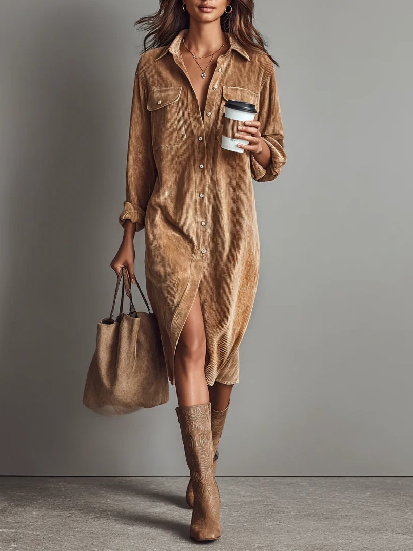 Estela | Robe midi en velours côtelé ample
