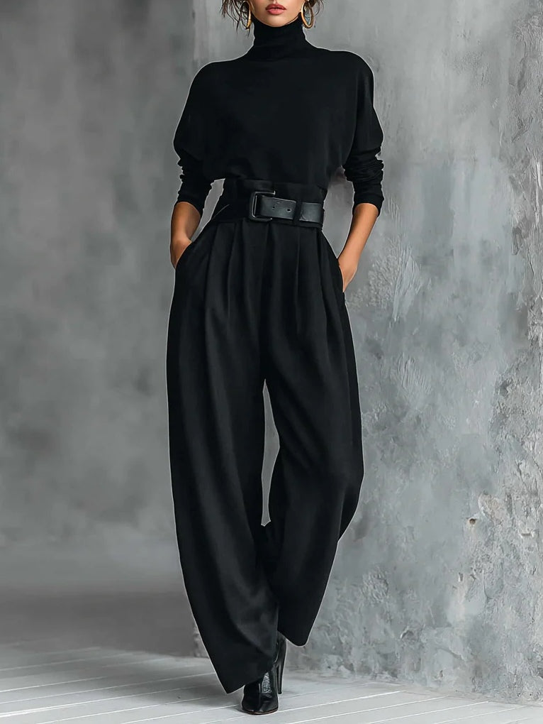 Lisa | Ensemble de 2 pièces noir avec ceinture