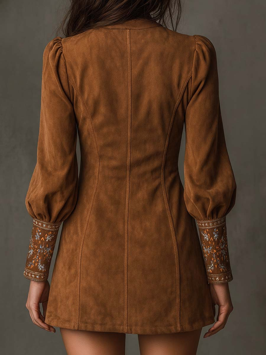 Lunori™ | Robe mini en suédine avec broderie Violet