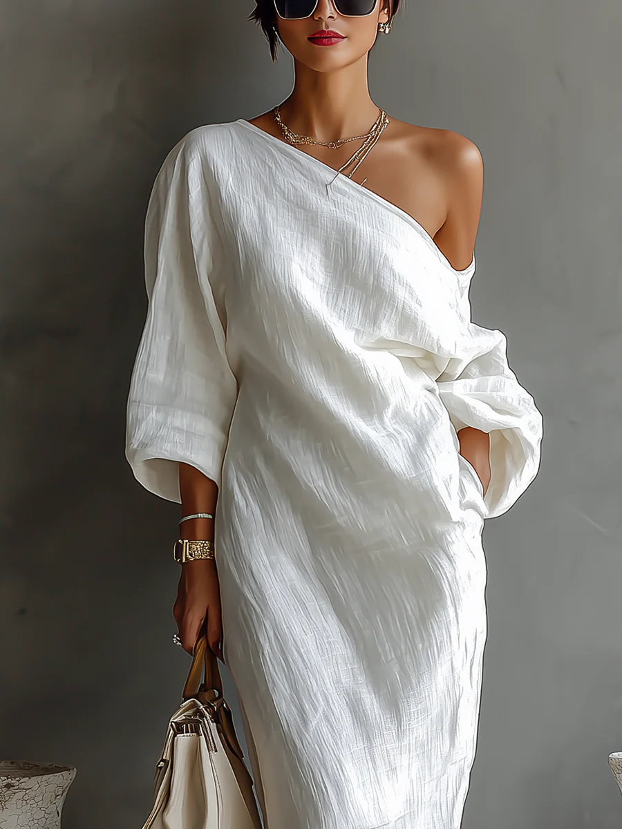 Elise™ | Élégante Robe Maxi à Une Épaule en Blanc
