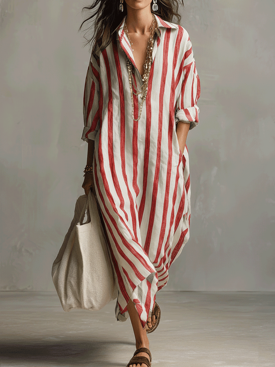 Chemise décontractée à rayures et robe maxi de style bohème
