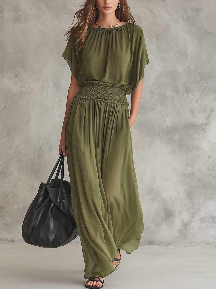 Robe maxi décontractée avec taille froncée