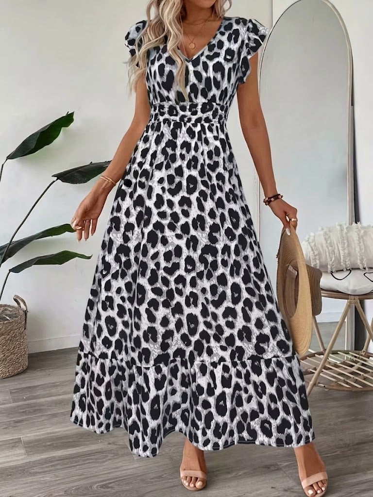 Celeste | Robe Maxi Imprimée Baroque avec Décolleté en V et Taille Smockée