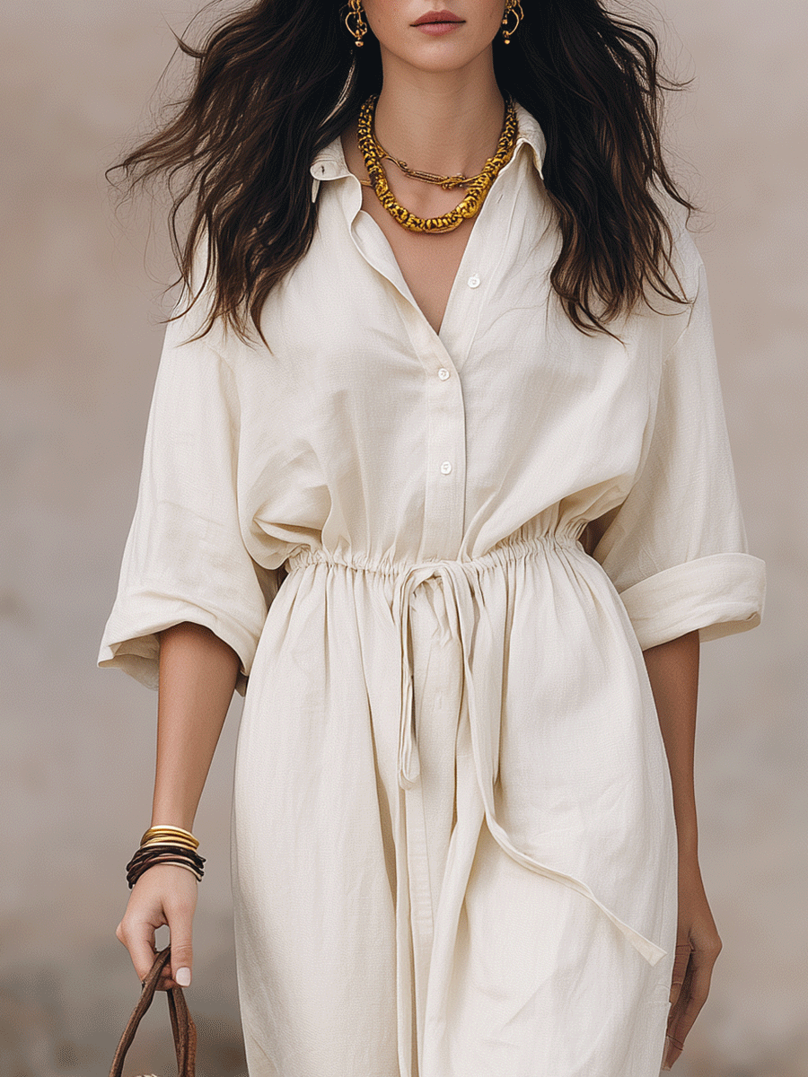Robe maxi bohème type chemise sans effort avec cordon à la taille
