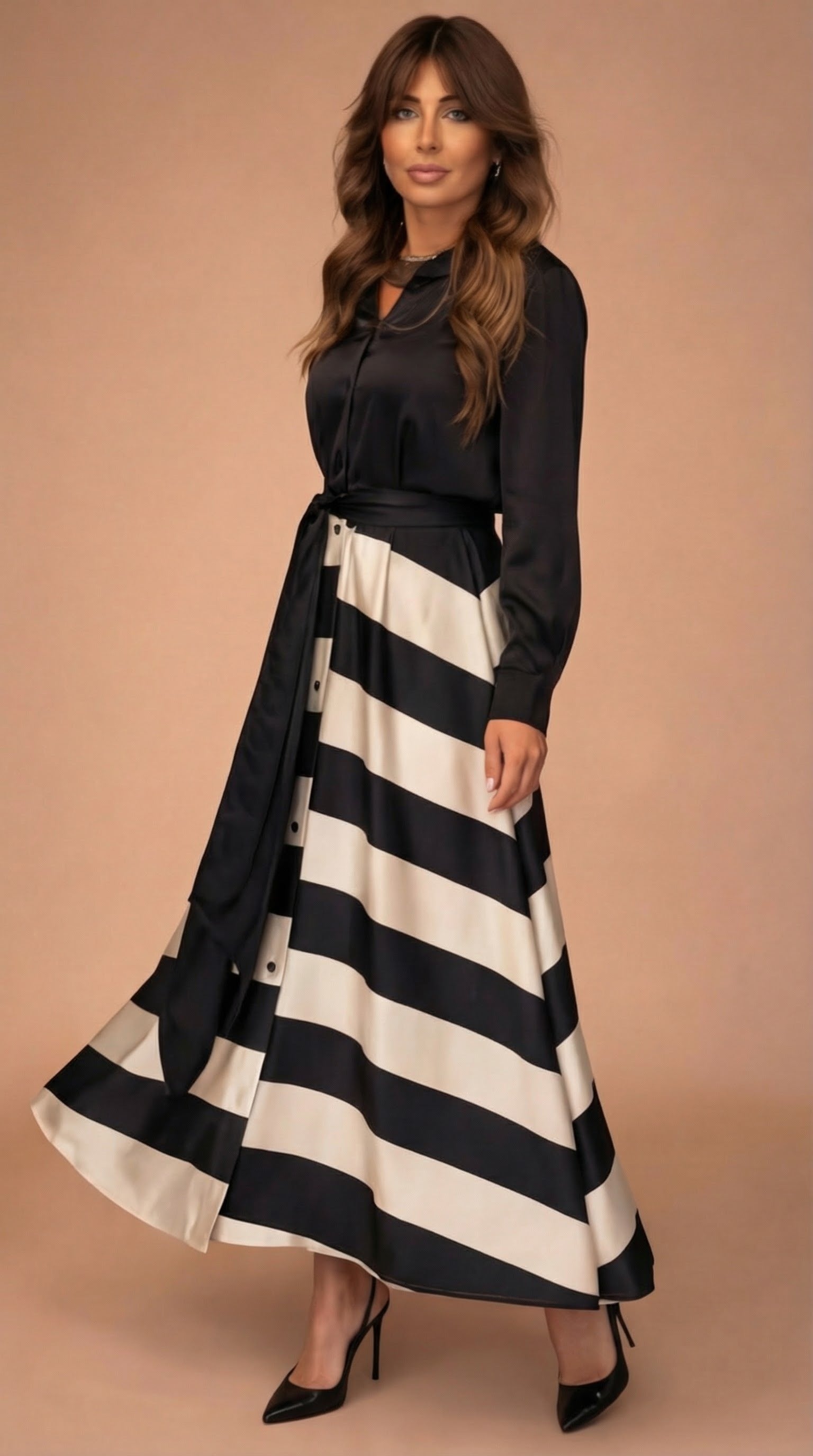 Mila™ | Robe longue rayée avec dentelle