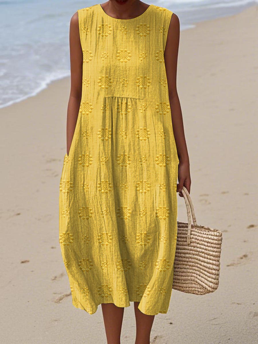 SANNE | Robe Midi d'Été avec Broderie et Poches Cachées