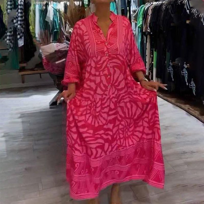 LILIANA | Robe Maxi Fluide avec Imprimé Soleil et Confort Estival – Idéale pour des Journées de Détente