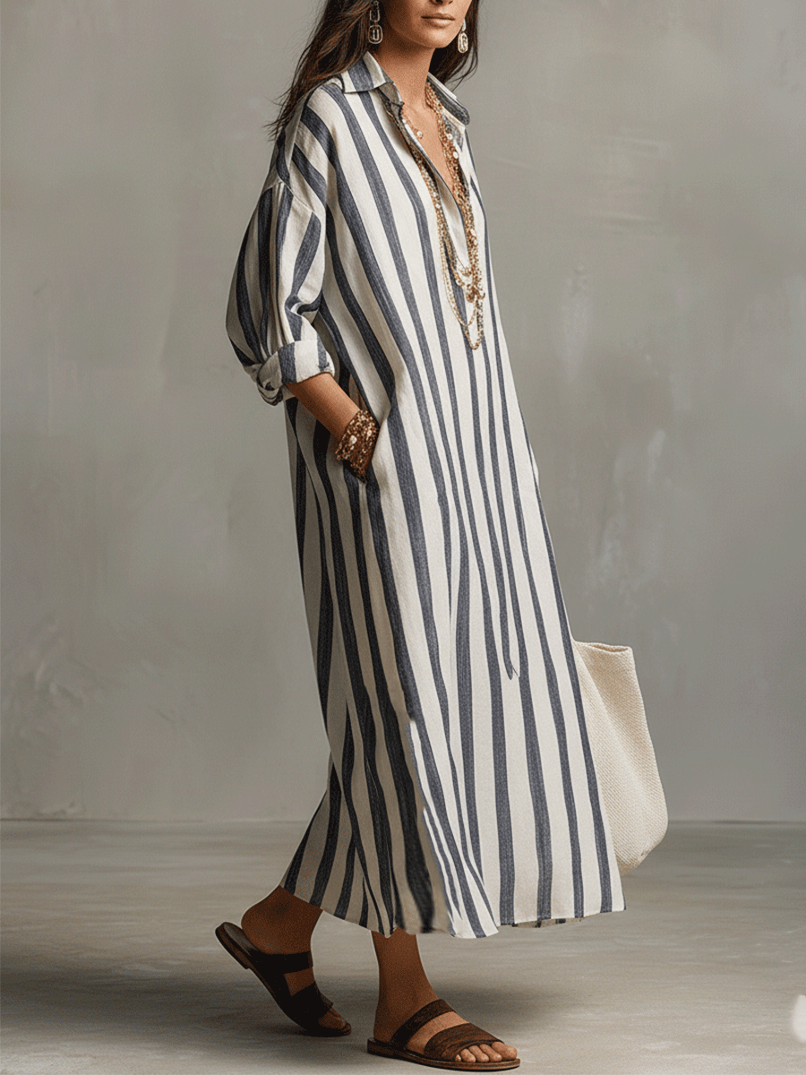 Chemise décontractée à rayures et robe maxi de style bohème