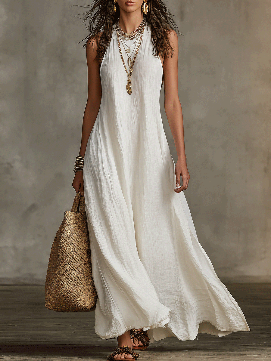 Robe maxi bohème sans manches à tomber
