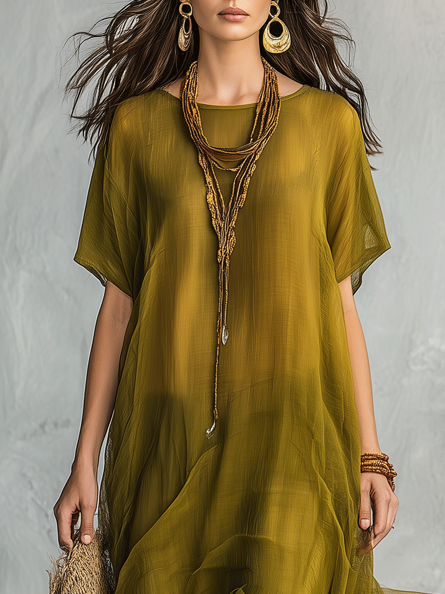 Robe maxi bohémienne vert olive avec silhouette drapée