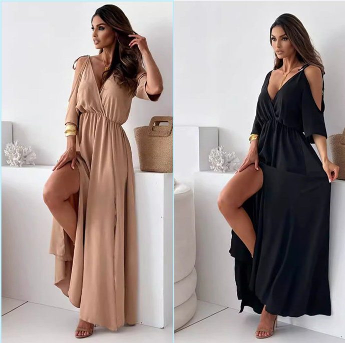 ISABELLA | Robe Élégante avec Fente Latérale et Décolleté en V pour un Style Flatteur et Féminin