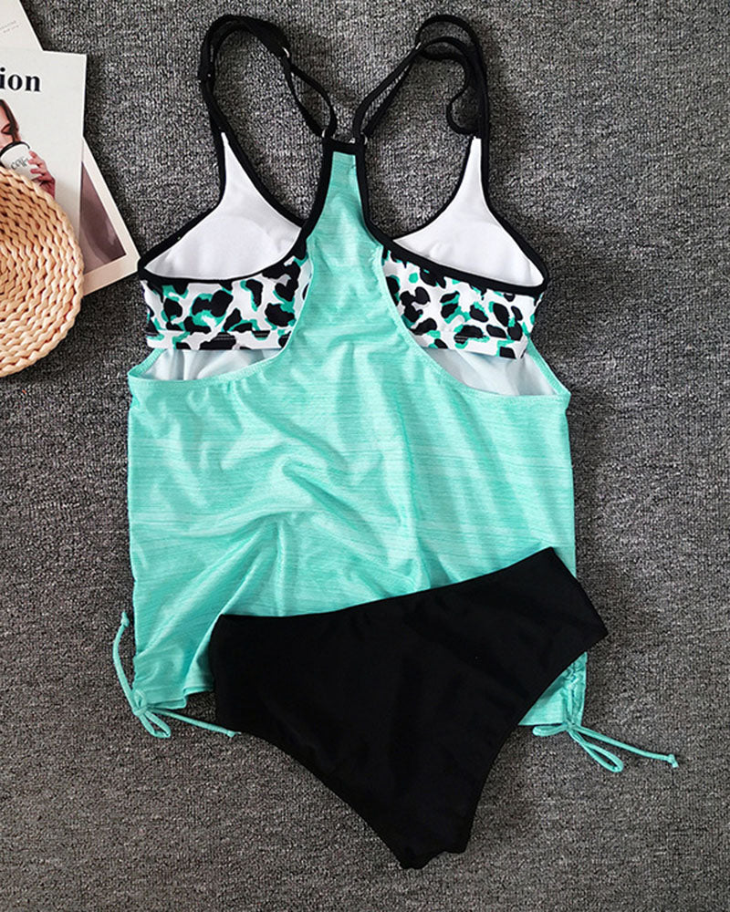 Julia™ | Tankini uni avec imprimé léopard