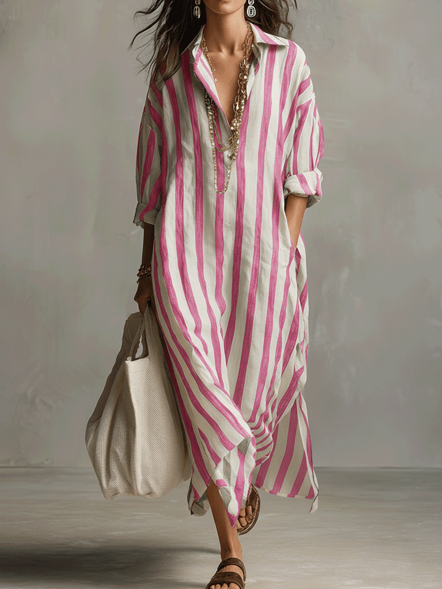 Chemise décontractée à rayures et robe maxi de style bohème