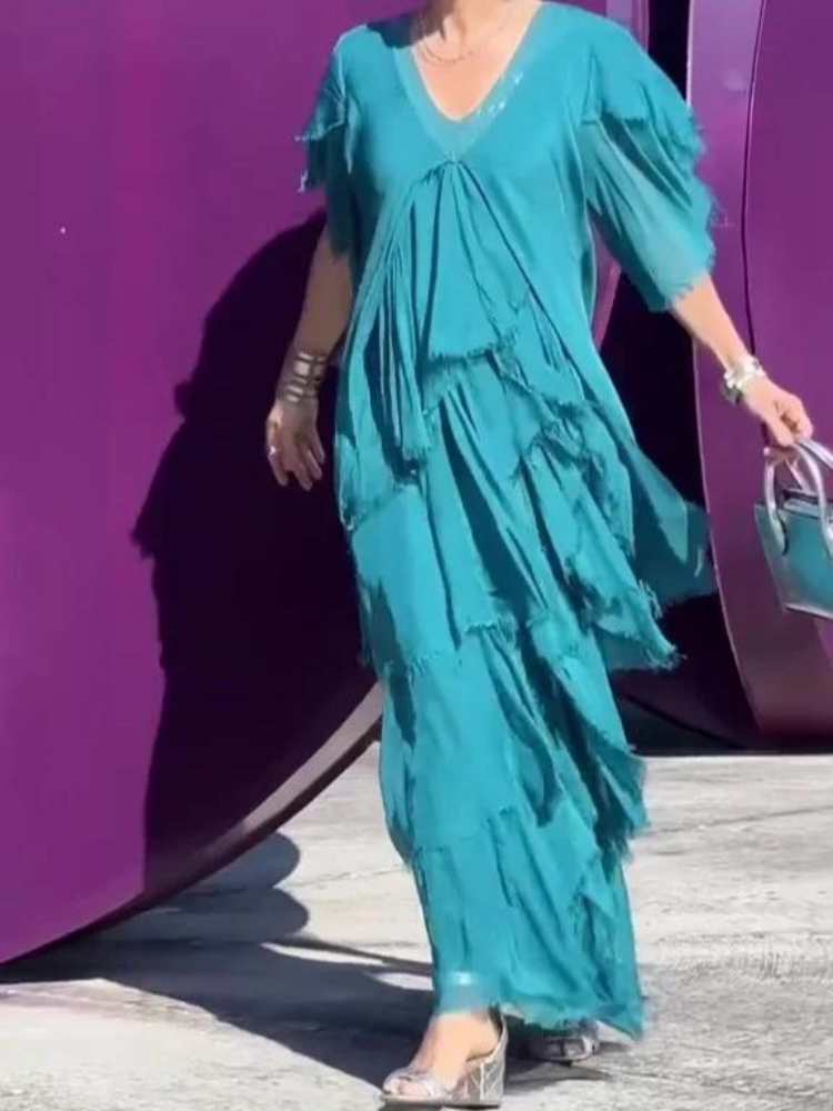SAVANE | Robe Longue Fluide avec Décolleté en V Élégant