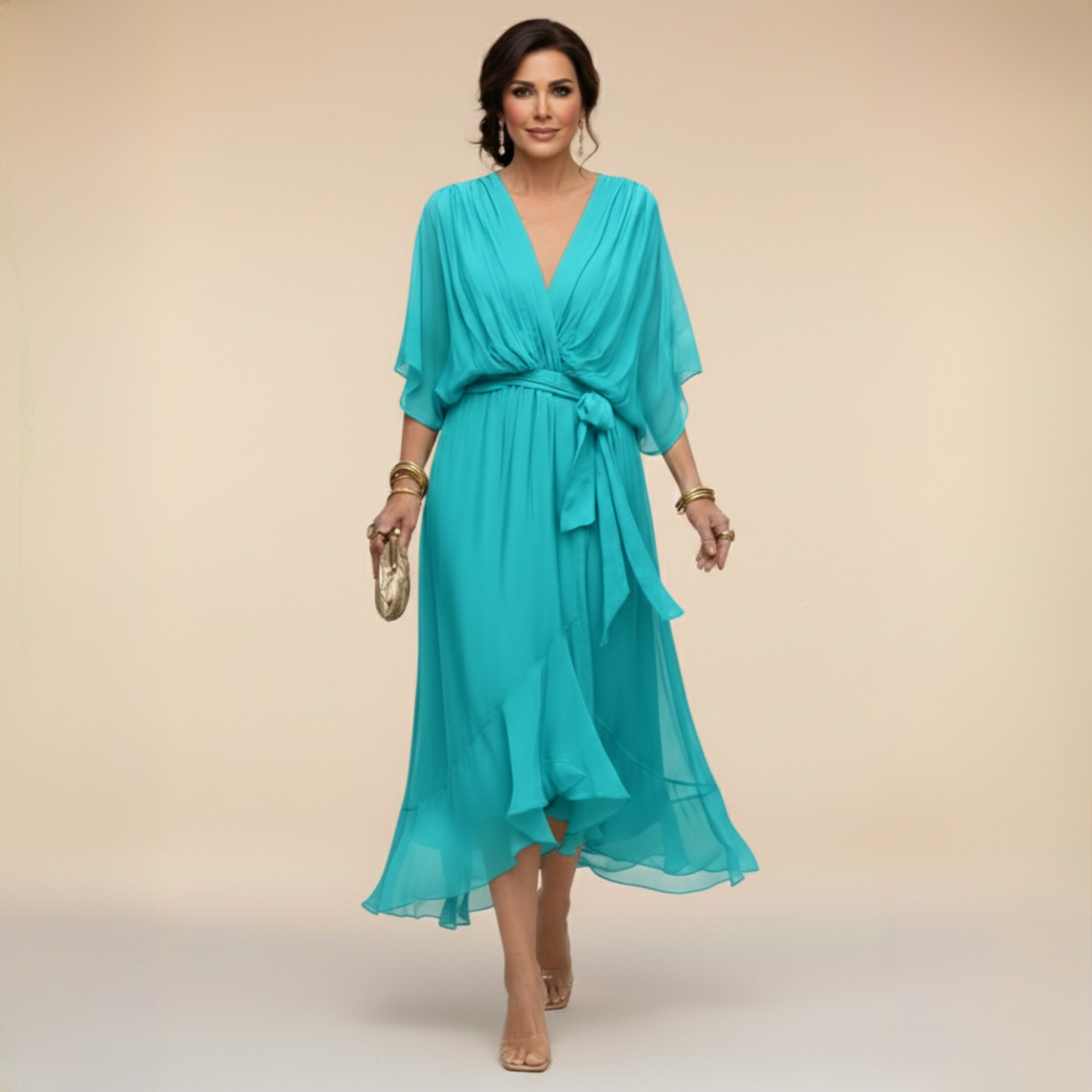Monica™ | Robe fluide en chiffon à col en V