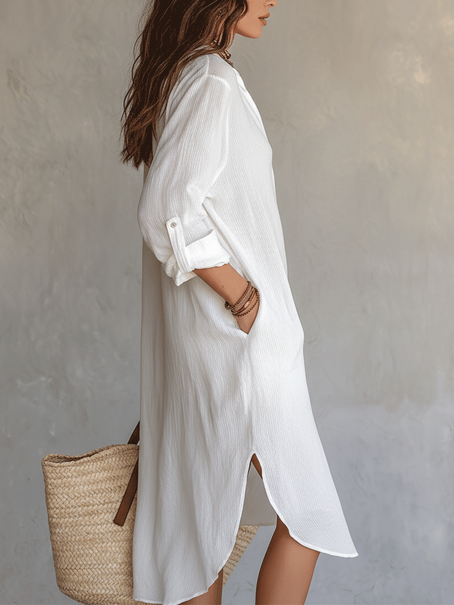 Robe midi blanche bohème et décontractée