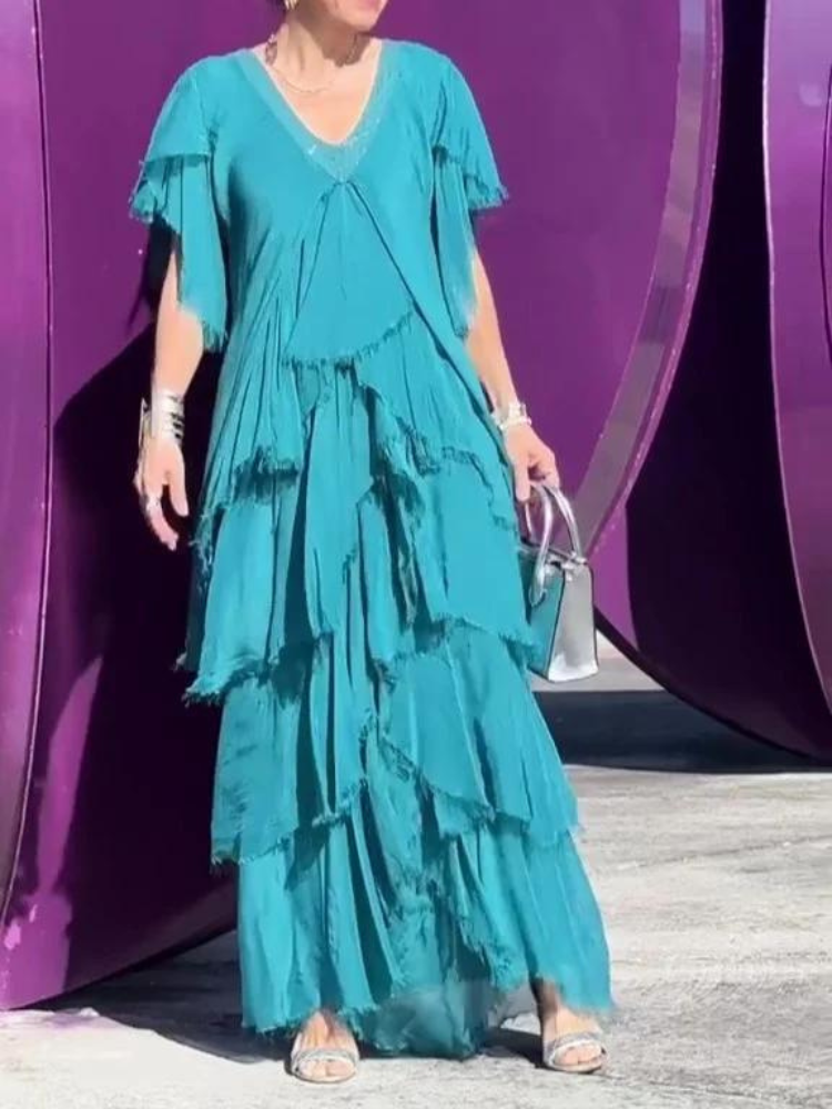 SAVANE | Robe Longue Fluide avec Décolleté en V Élégant