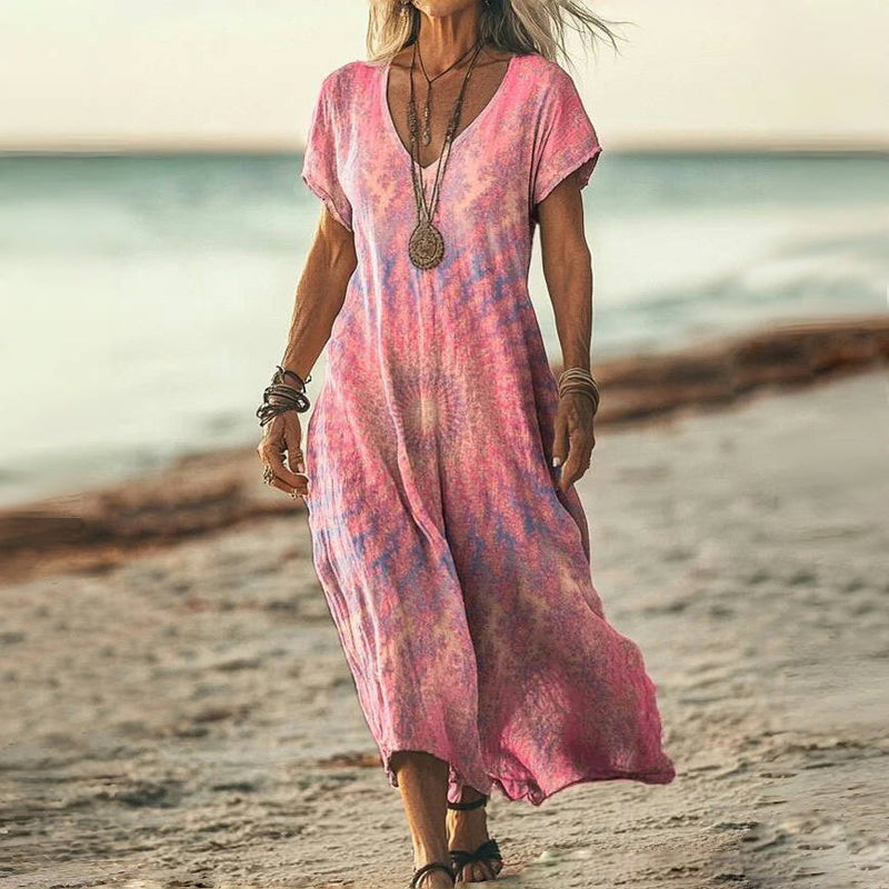 CATERINA | Robe Midi Vintage avec Coupe Flottante et Élégance Décontractée pour les Journées d'Été