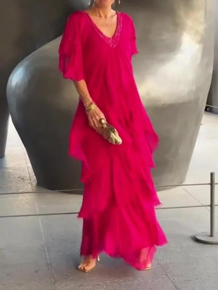 SAVANE | Robe Longue Fluide avec Décolleté en V Élégant