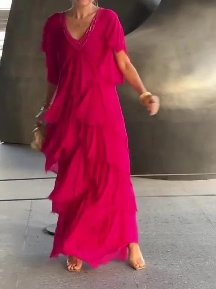 SAVANE | Robe Longue Fluide avec Décolleté en V Élégant