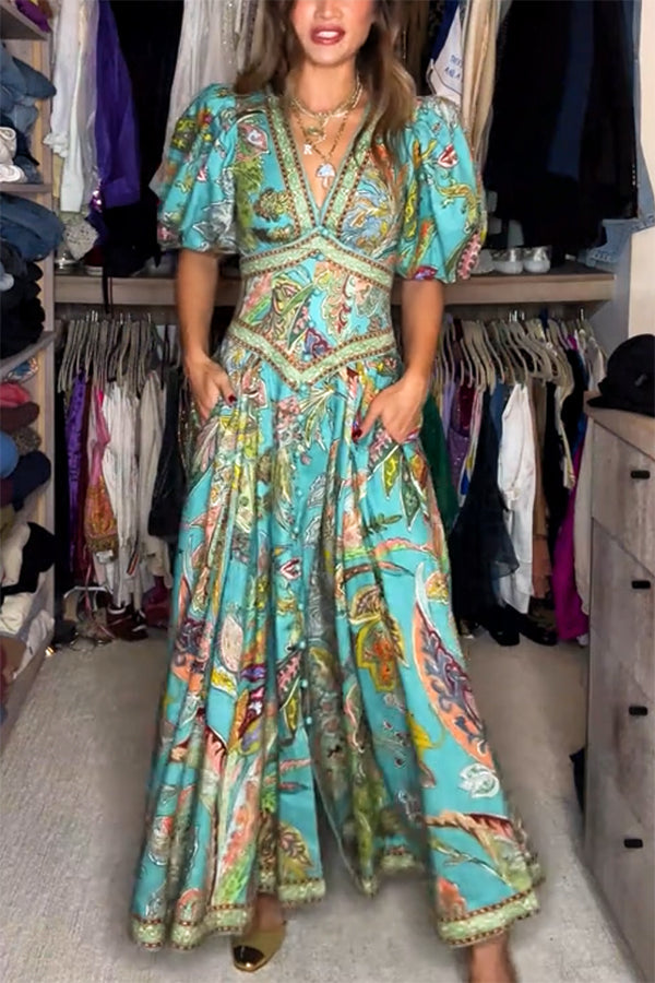 Noor™ | Robe Longue Raffinée à Manches Bouffantes