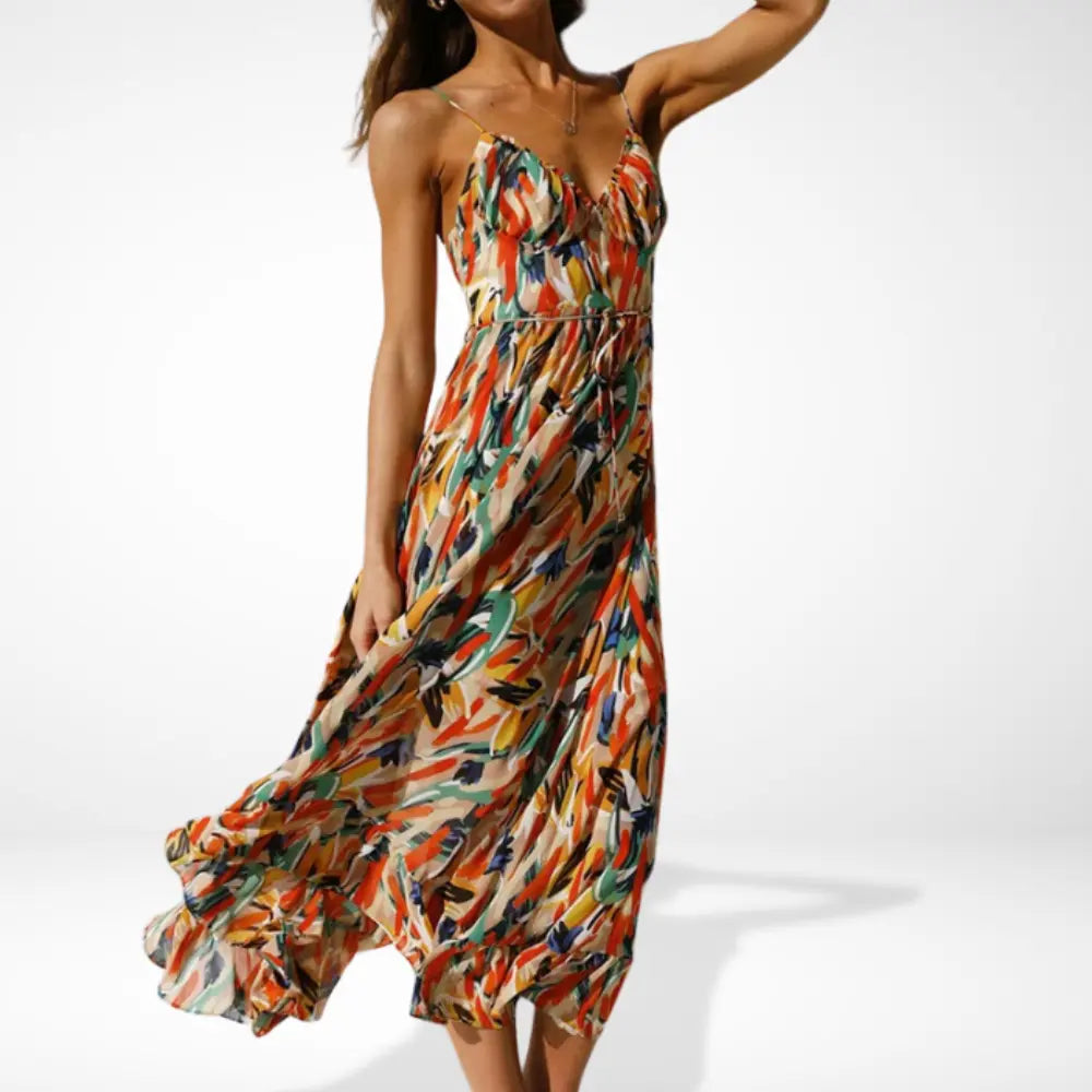Yamy | Robe midi imprimée à bretelles