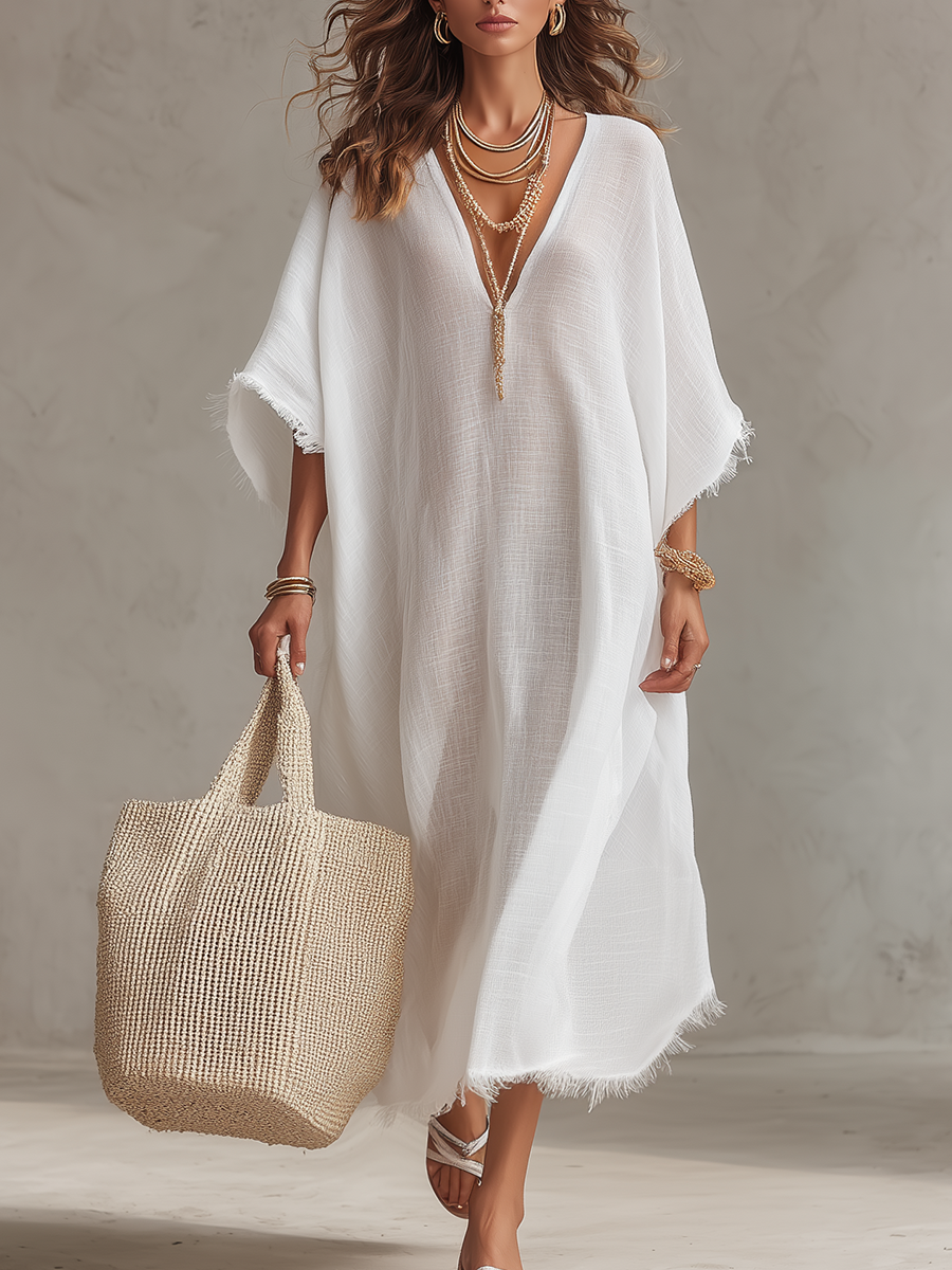 Robe midi décontractée avec décolleté en V