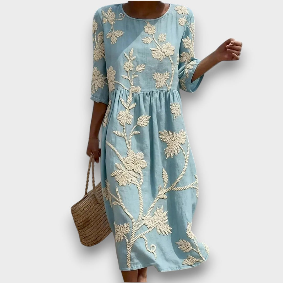 Kimberly | Robe Midi avec Imprimé de Plantes et de Fleurs