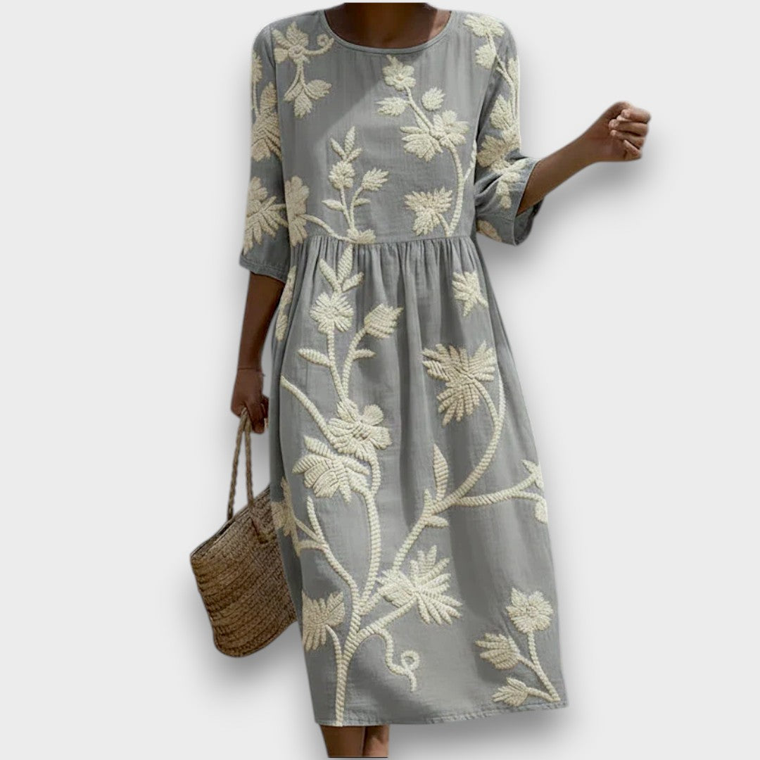 Ashley | Robe midi avec imprimé de plantes et de fleurs
