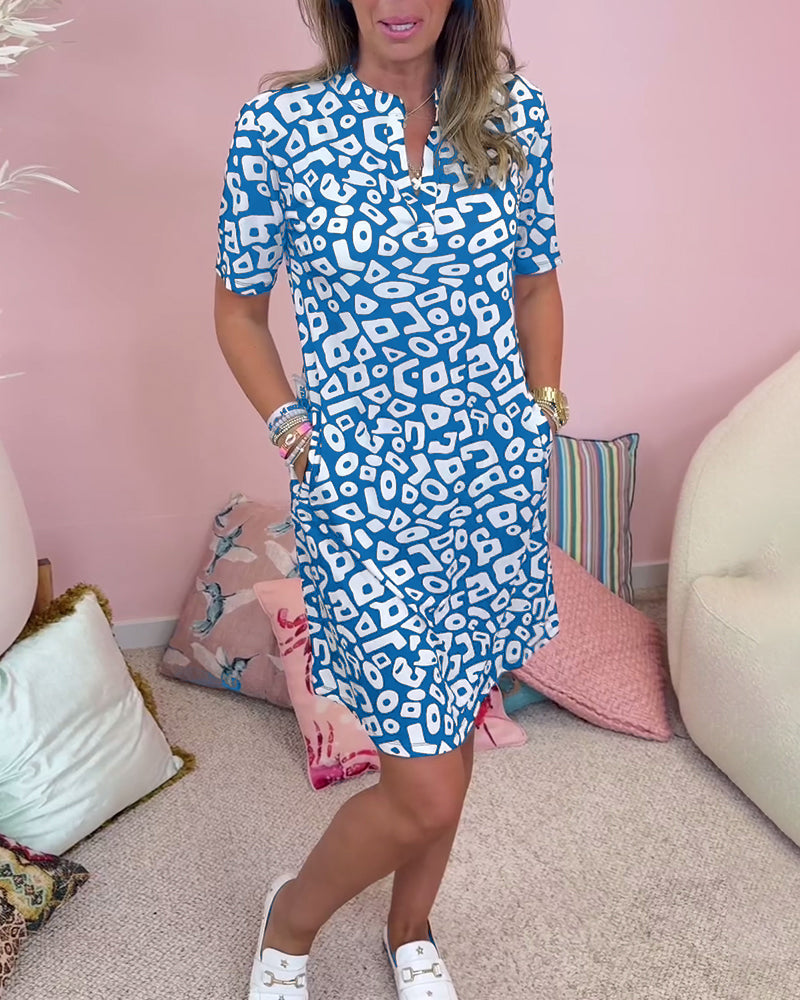 MALIA | Robe d'été décontractée avec col rond et poches imprimées originales