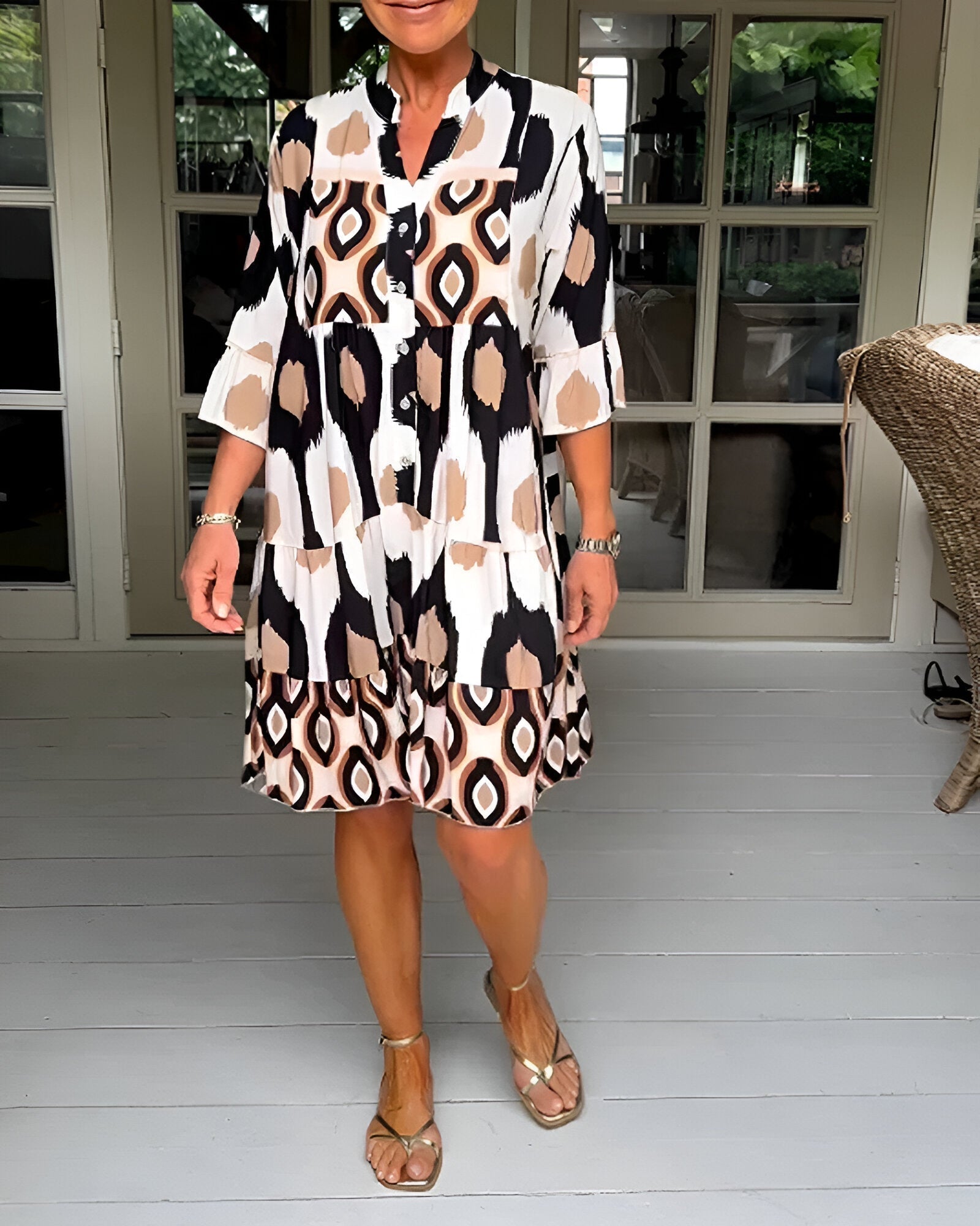 PARKER | Robe Midi Géométrique à Volants pour un Style Boho Audacieux