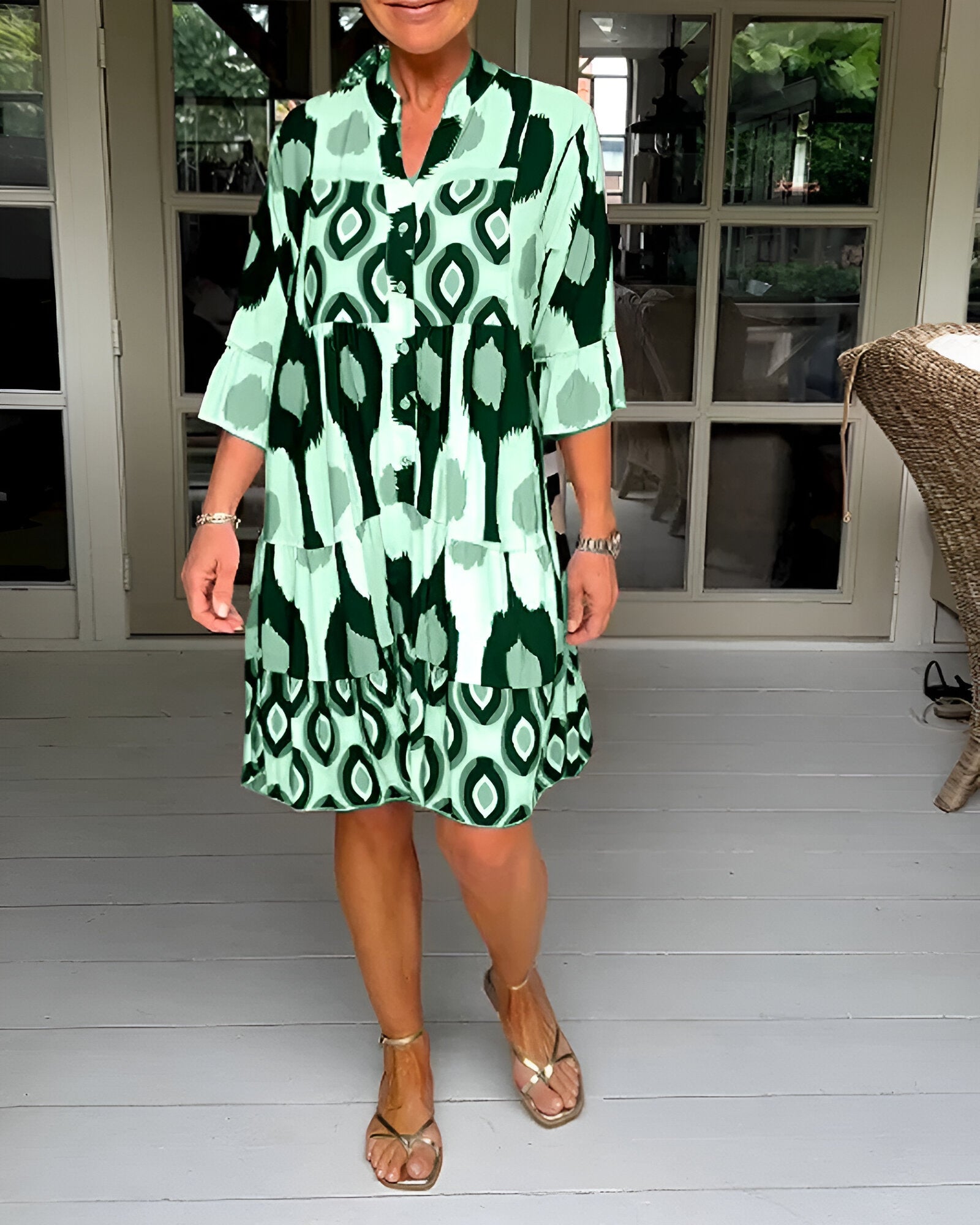 PARKER | Robe Midi Géométrique à Volants pour un Style Boho Audacieux