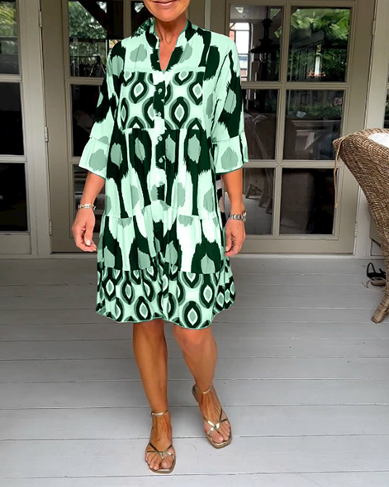 ELVINA | Robe Imprimée à Manches 3/4 et Coupe A-Line pour un Look Élégant et Détendu