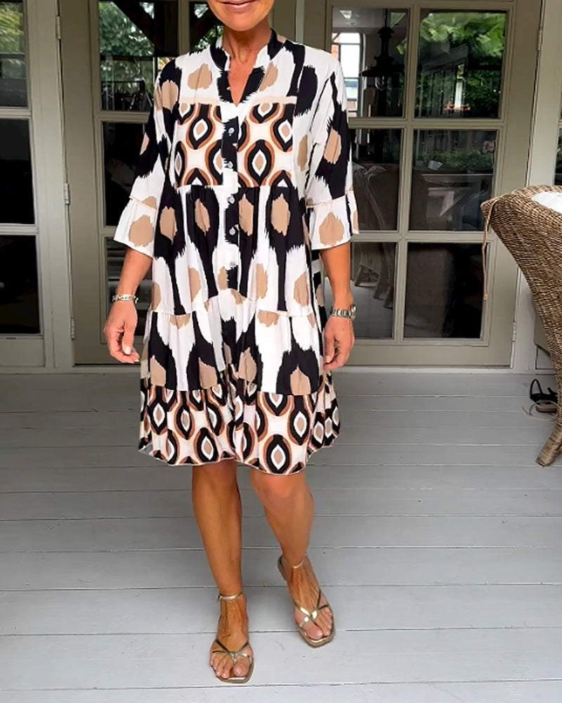 ELVINA | Robe Imprimée à Manches 3/4 et Coupe A-Line pour un Look Élégant et Détendu