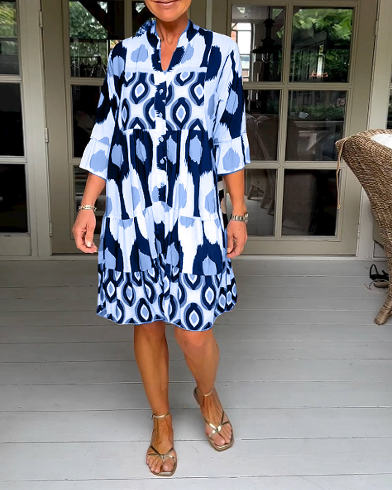 ELVINA | Robe Imprimée à Manches 3/4 et Coupe A-Line pour un Look Élégant et Détendu