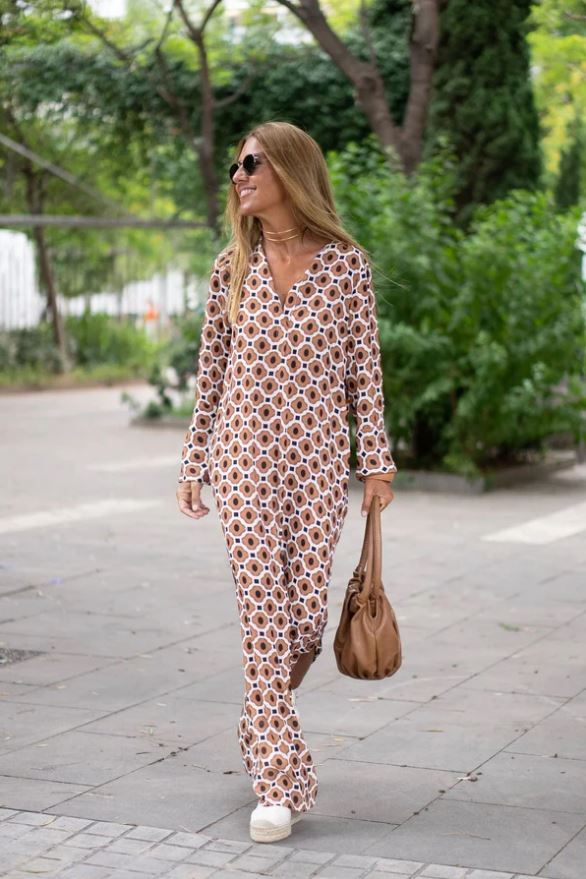 GABRIELLA | Robe Longue avec Imprimé Géométrique et Coupe Élégante pour Toutes les Occasions
