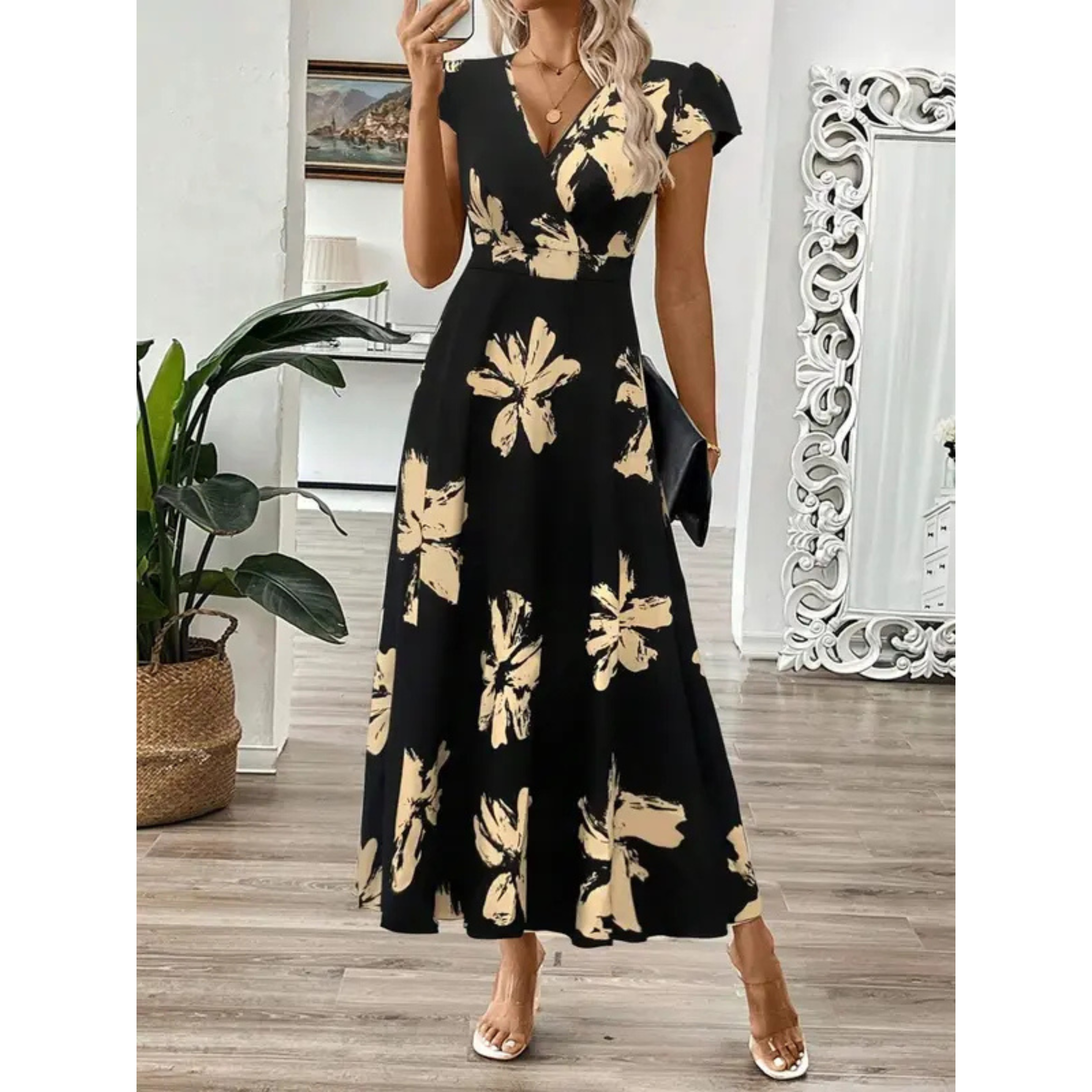 CLARA | Robe Maxi Florale avec Décolleté en V Croisé pour un Port Élégant au Quotidien