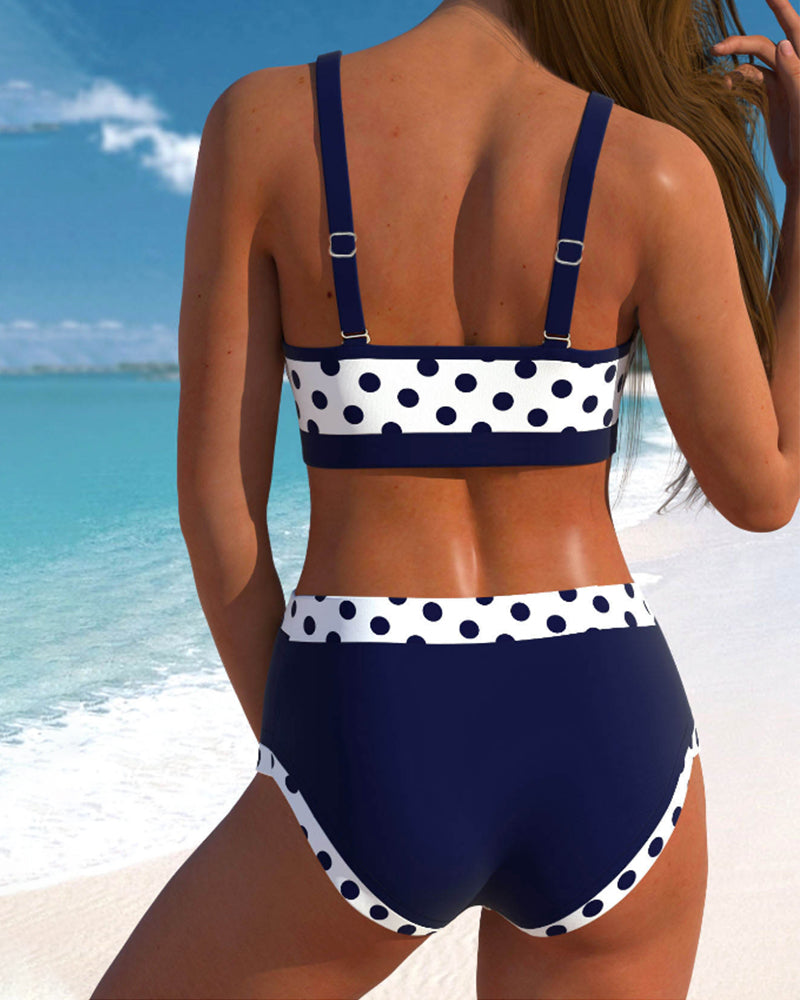 Natalia™ | Bikini taille haute à rayures et design patchwork
