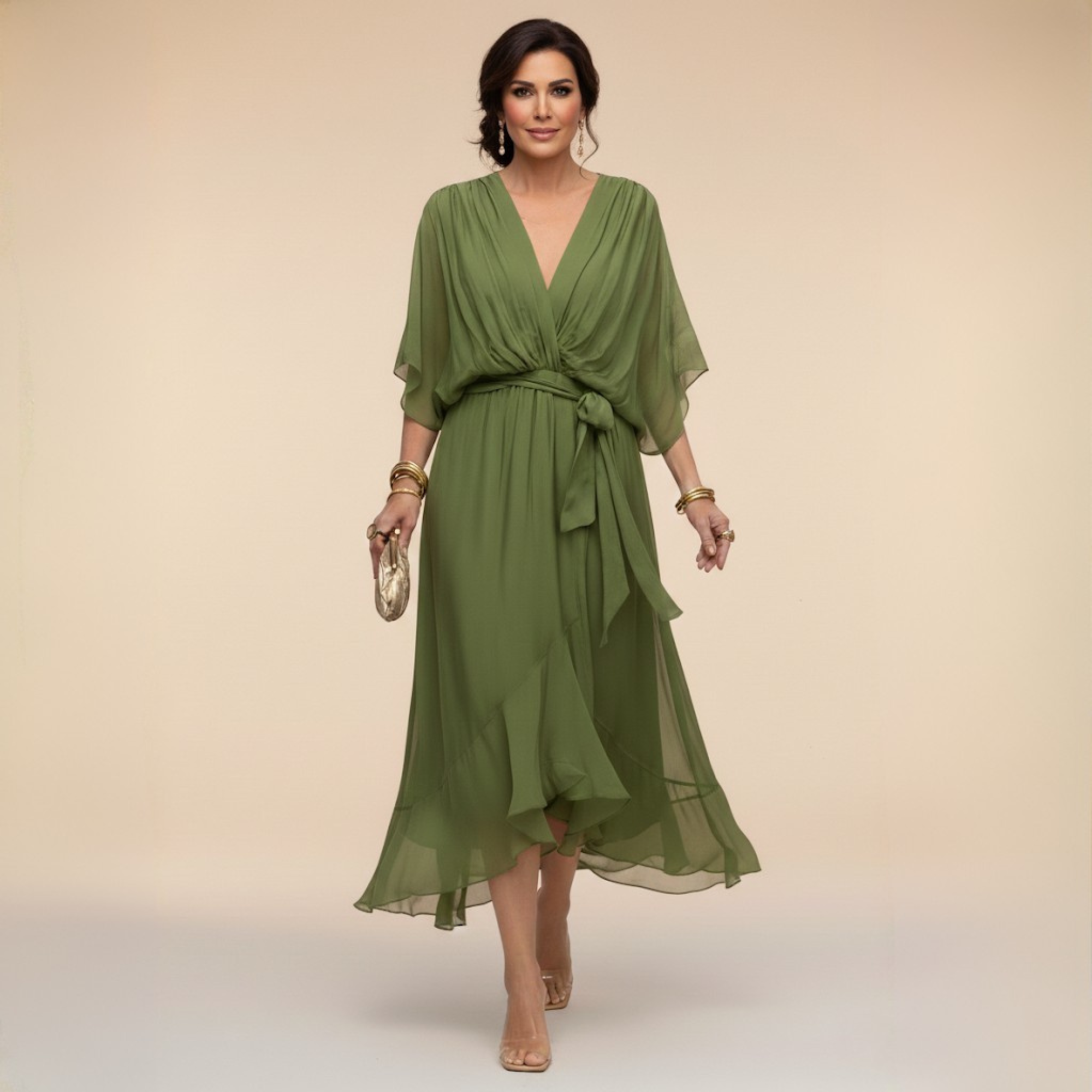 Monica™ | Robe fluide en chiffon à col en V