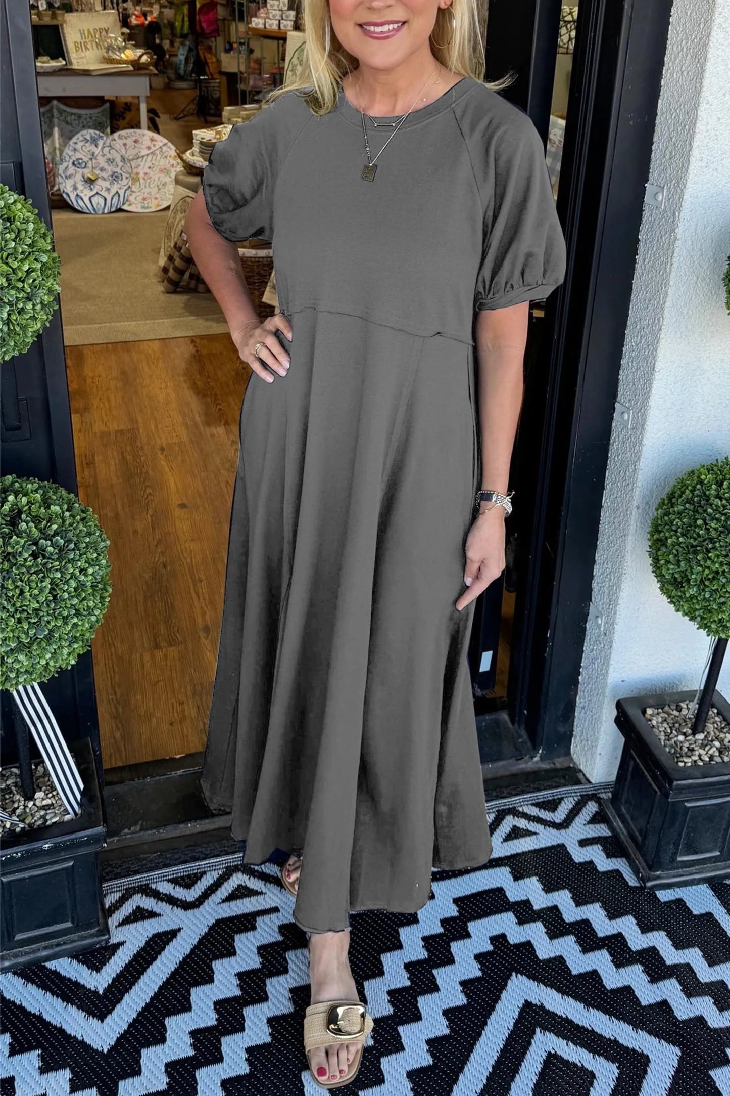ODETTE | Robe Maxi à Manches Bouffantes pour une Grâce et un Confort Flatteurs